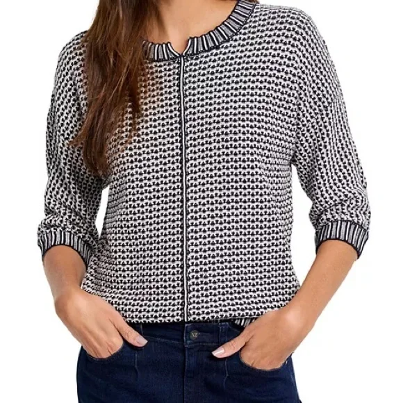 NWT NIC+ZOE Easy Tuck Stitch Pullover Sweater Split Neck Blue Size Medium - Picture 1 of 10